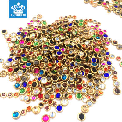 Wholesale strass stone hotfix with gold metal ring for garment decoration