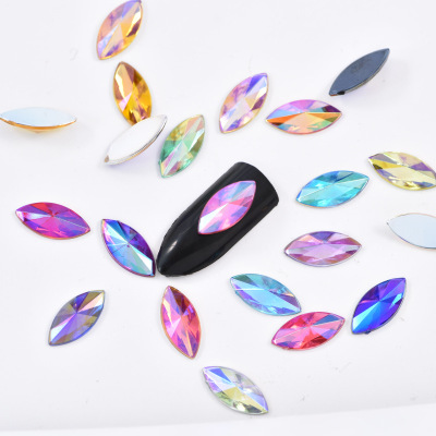 Wholesale beautiful mix AB colors navette shape 7*15mm acrylic rhinestones flatback acrylic crystal for body face art 