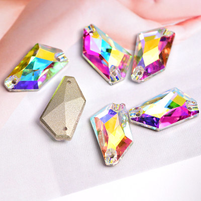 AAAAA Rivoli Shape Crystal AB Color Glass Sew On Stone 