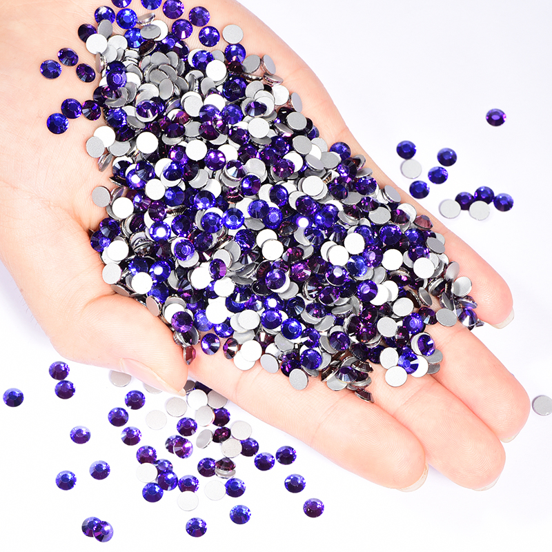 Factory price popular bling purple velvet colors crystal nail art non flat-back rhinestone 